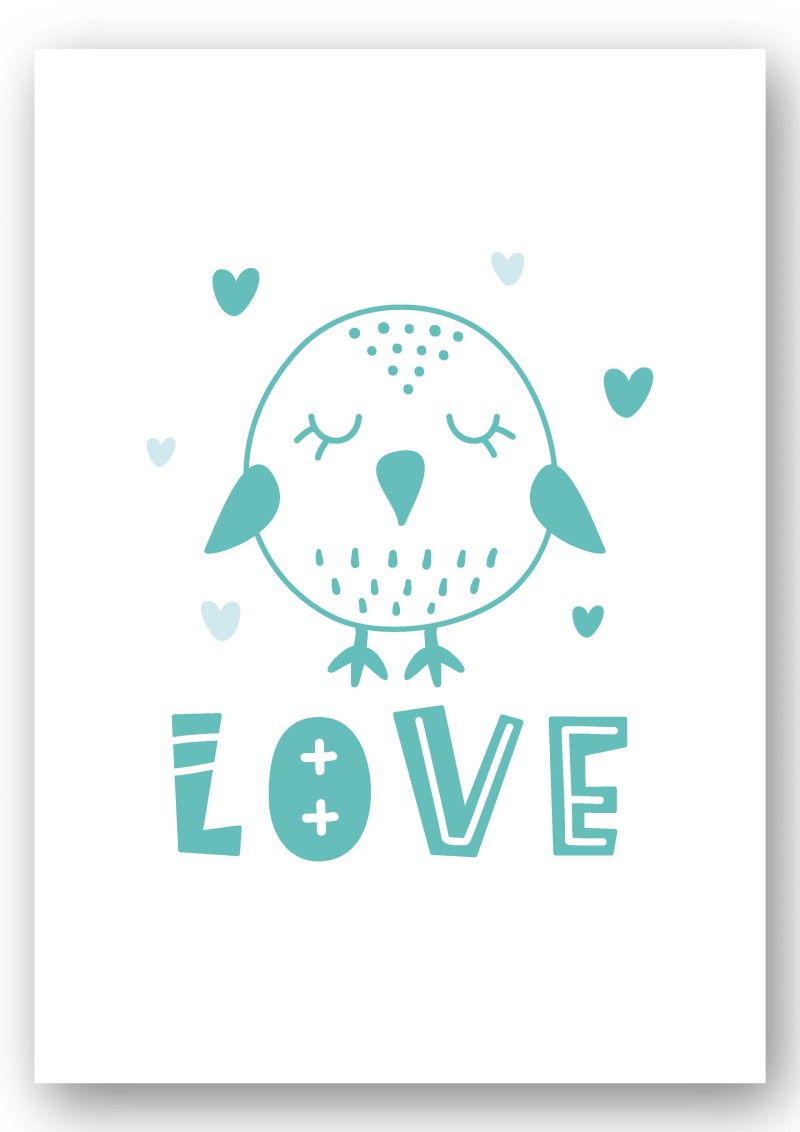 Wandbild "love" bird türkis