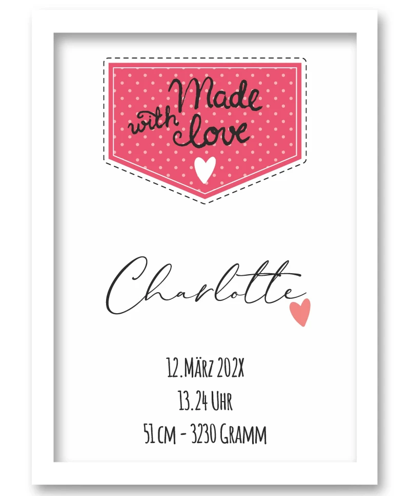 Wandbild personalisierbar Made with love "Charlotte"