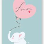 Wandbild personalisierbar Elefant "Laura"
